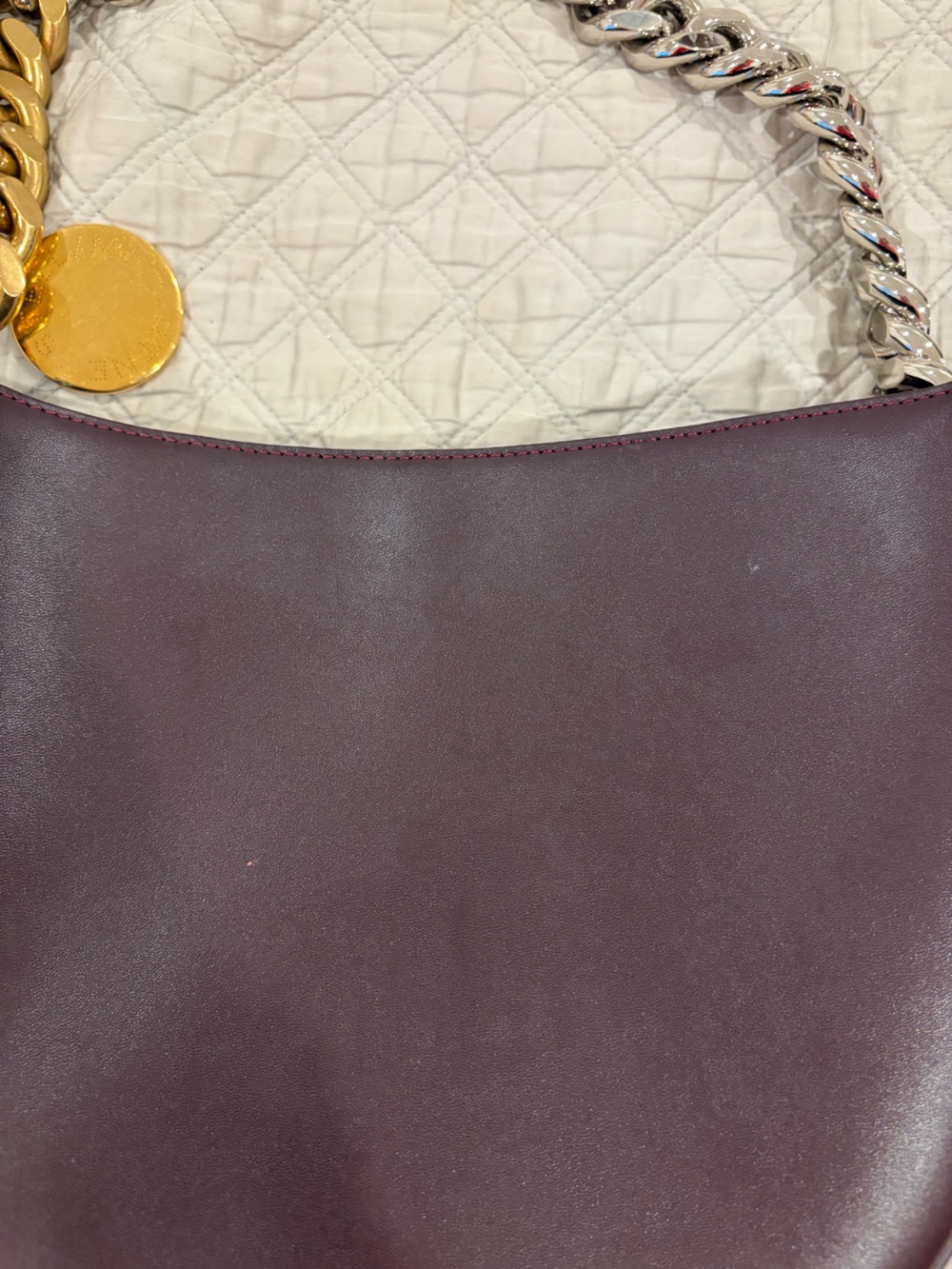 Stella McCartney Frayme Wine Burgundy Shoulder Bag with Chunky Two-Tone Chain - Picture 14 of 15
